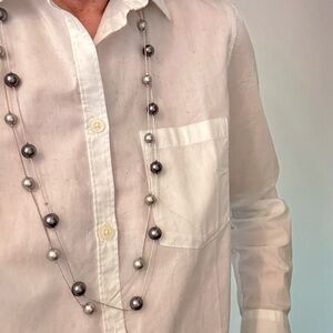 Light & Dark Gray Two Strand Pearl Necklace 34”